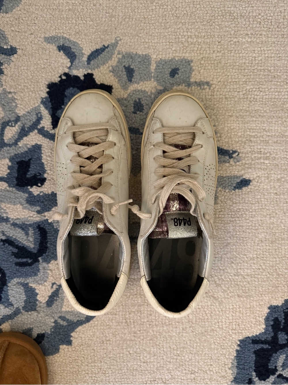P448 Women’s Cream/White Leather Sneakers with Metallic Tongue